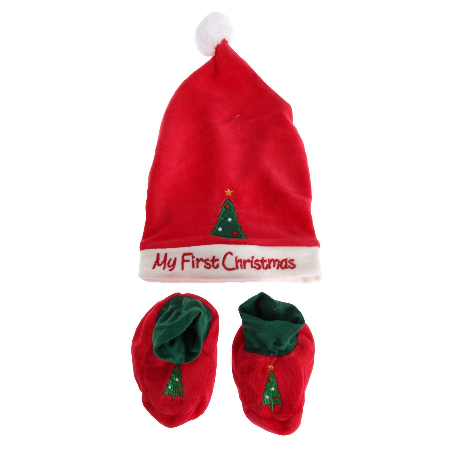 Baby Hat and Booties Gift Set - My First Christmas - Red