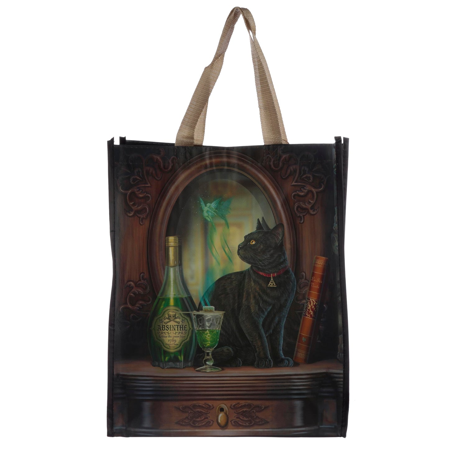 Puckator Lisa Parker Absinthe Cat Reusable Shopping Bag - Shoulder Bags - Handbags for Women - Canvas Tote Bags for Women - Shopping Hand Bag - Large Ladies Bags - Aesthetic Stuff - Big Foldaway Bag