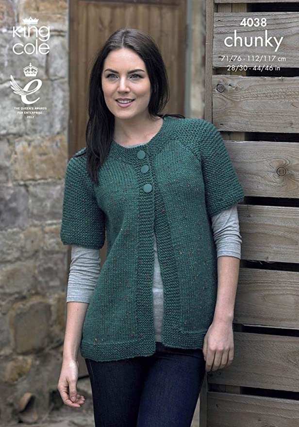 King Cole 4038 Knitting Pattern Cardigan and Sweater to Knit in King Cole Chunky Tweed
