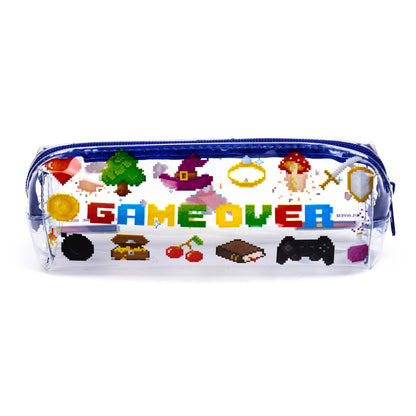 Puckator Game Over Clear Pencil Case - School Equipment Stuff - Pencil Cases - Large Capacity Preppy Pencil Case - Zipper Pouch - Office Essentials - Pencils Case Cute - Pencilcase - Pen Case