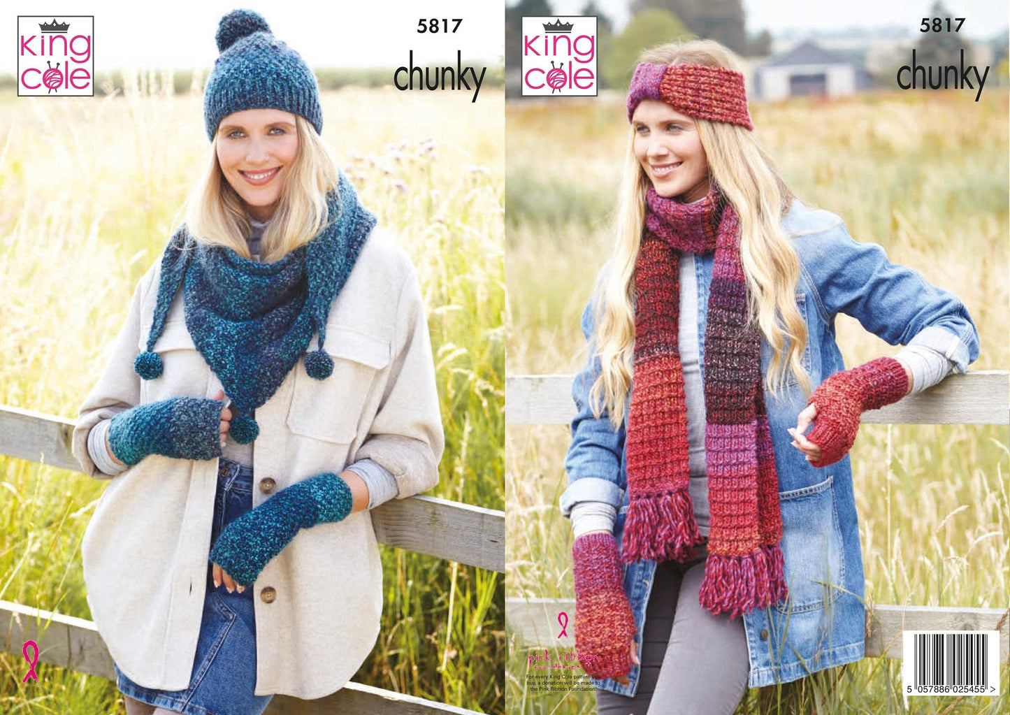 King Cole 5817 Knitting Pattern Womens Hat Shawl Scarf Wristwarmers in Autumn Chunky, Multi
