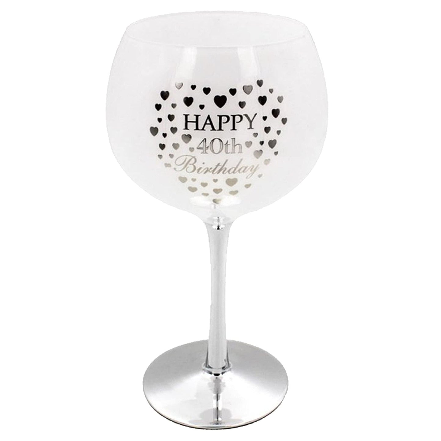 White & Silver Birthday Gin Glass - Heart Detail - 40th Birthday