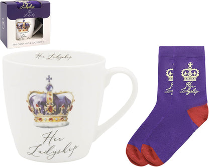 Lesser & Pavey His N Hers Her Ladyship Mug & Sock Gift Set 480ml for Coffee Tea and Hot Drinks | Reusable Fine China Tea & Coffee Mug