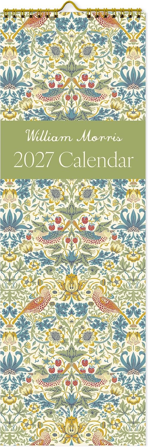 William Morris 2027 Slim Wall Calendar | Monthly Planner Featuring Iconic Designs Including Strawberry Thief, Cray & Blackthorn