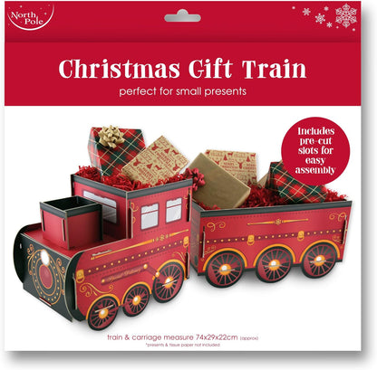 Eurowrap Train – Large 74cm Festive Red Gift Holder & Decorative Display Cardboard Train with Carriage