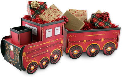 Eurowrap Train – Large 74cm Festive Red Gift Holder & Decorative Display Cardboard Train with Carriage