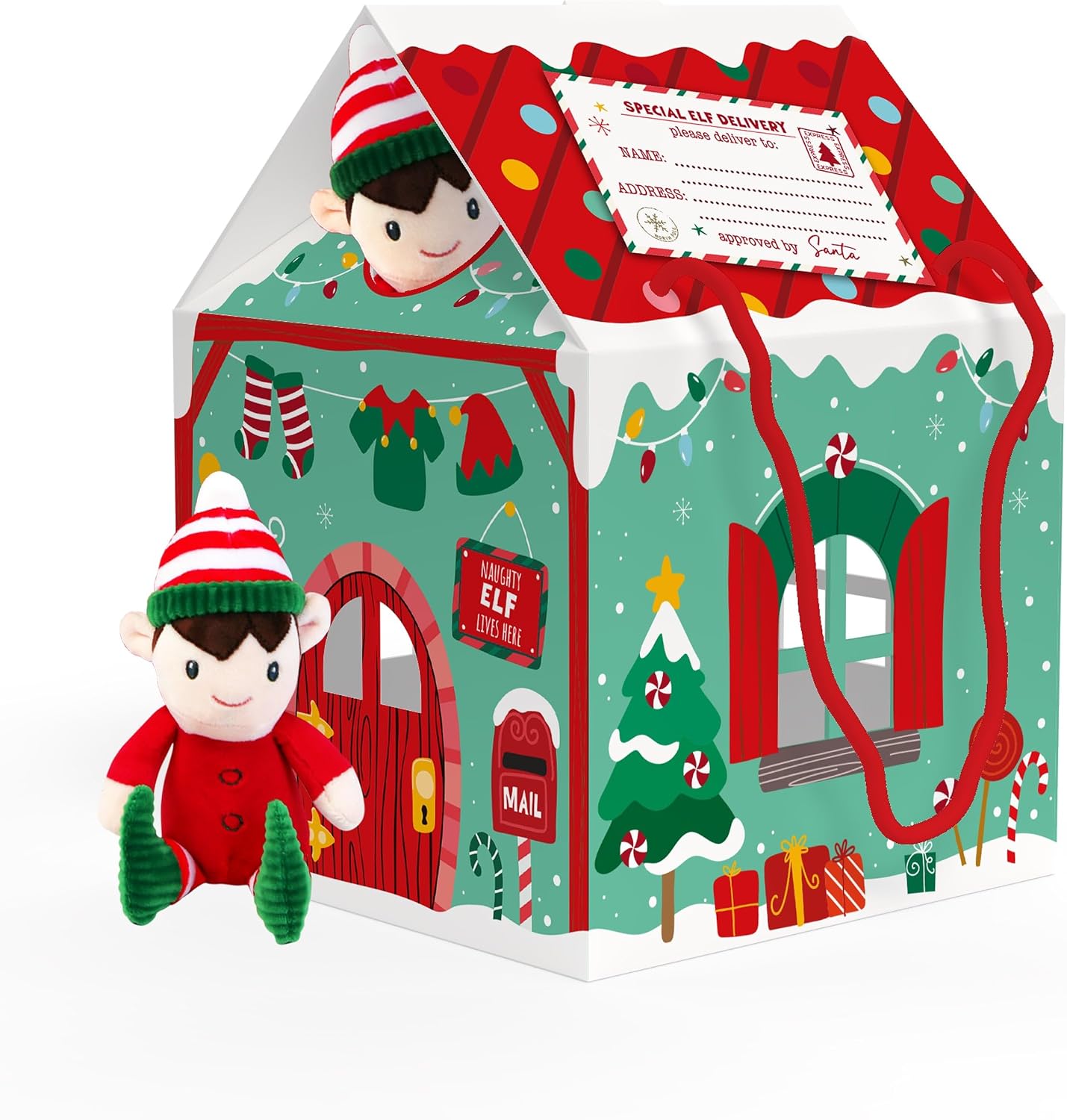 Eurowrap Elf Arrival House Display Box with Cut-Out Windows
