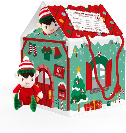 Eurowrap Elf Arrival House Display Box with Cut-Out Windows