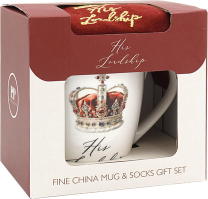 Lesser & Pavey His N Hers His Lordship Mug & Sock Gift Set 480ml for Coffee Tea and Hot Drinks | Reusable Fine China Tea & Coffee Mug