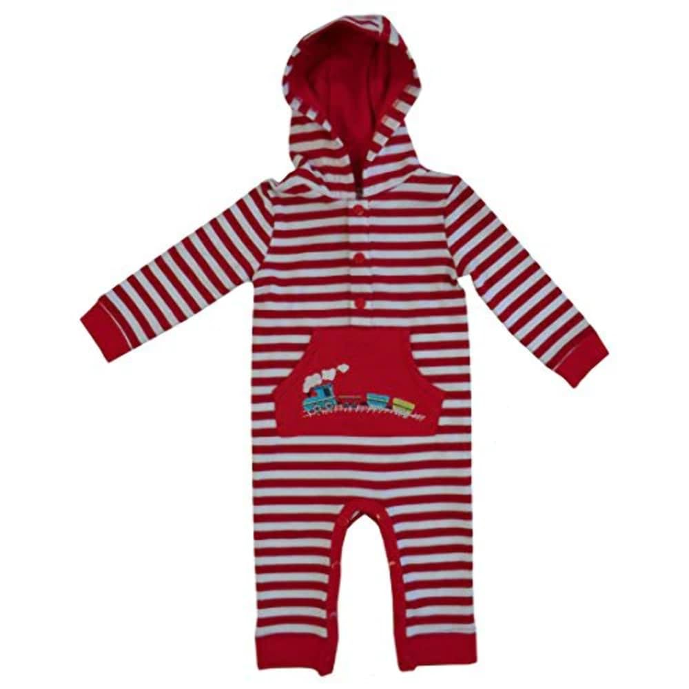 Powell Craft Train Strippy Hooded Jumpsuit 0-6 Months White