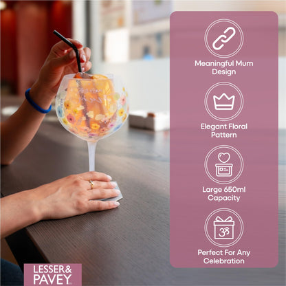 Lesser & Pavey I Love You Mum Range Mum Gin Glass for Home, Kitchen, Restaurant & Parties | Lovely Gin Glassware for Drinks | Lovely Gift for Women, Men, Wedding & Christmas
