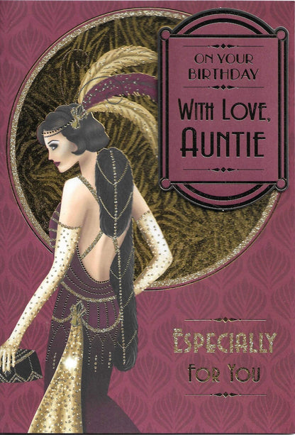 Auntie Birthday Card with Love with a Flapper Design ~ Quality Card