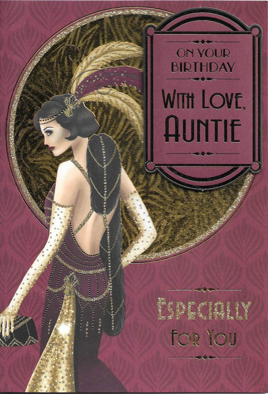 Auntie Birthday Card with Love with a Flapper Design ~ Quality Card