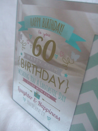 Signography Happy 60th Birthday Silver Mirrored Glass Photo Frame - 6"x4" Aperture