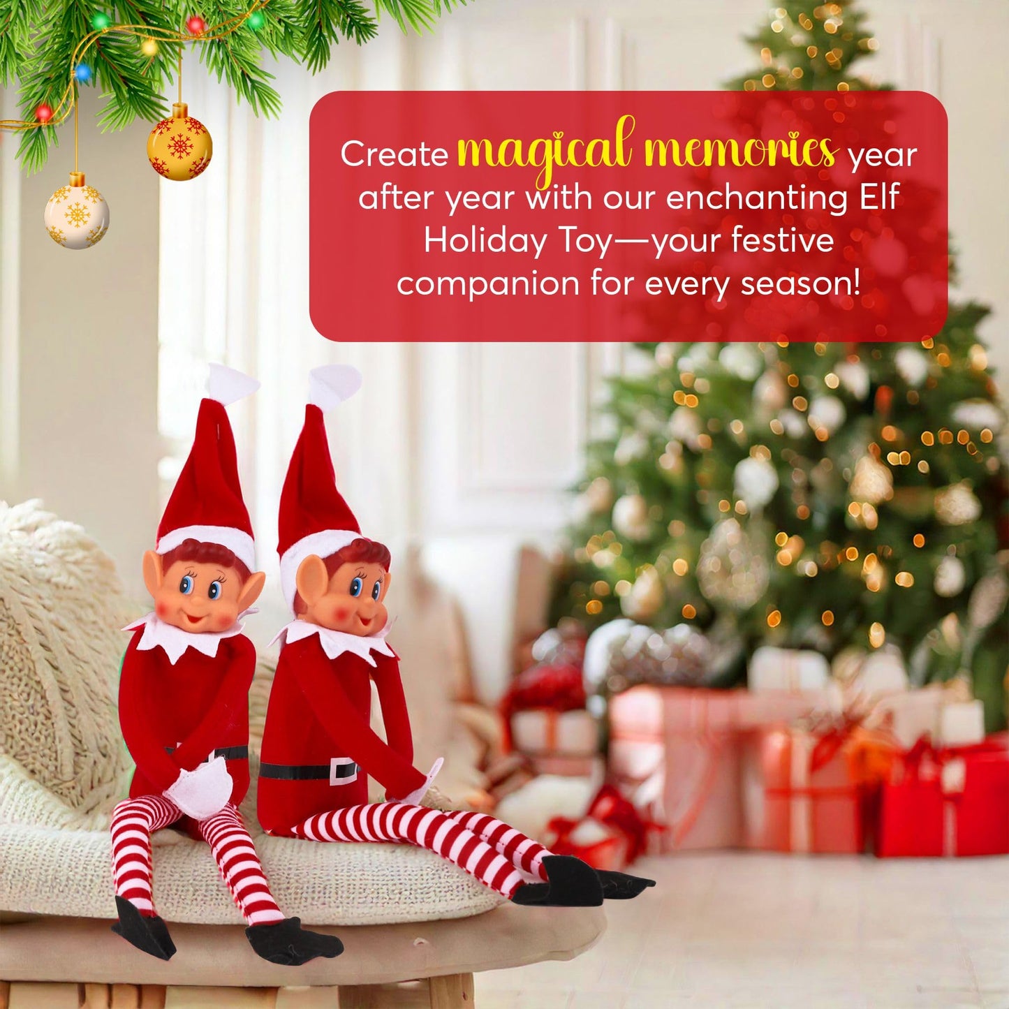 Elves Behavin' Badly Charming Red Long Leg Soft Body Vinylface Girl Elf with Hat - 30 cm