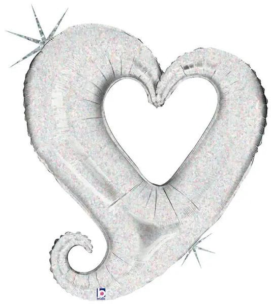 37" Holographic Chain Of Heart Silver