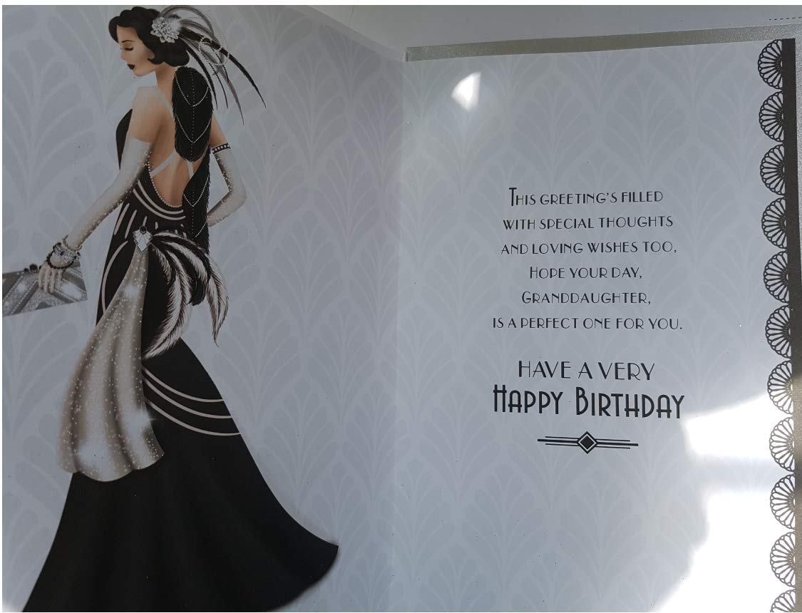 Art Deco 1920's Flapper Lady - Granddaughter - Glittered Birthday Card