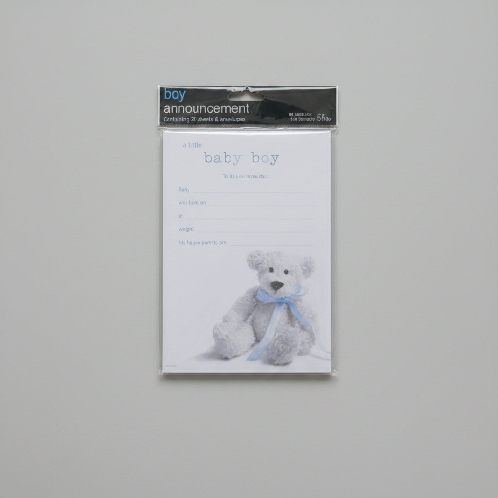 boy birth announcement 20sheets 20 envelopes bear picture