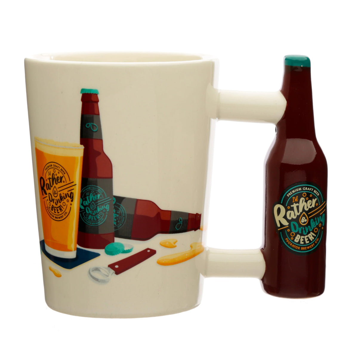 Puckator I'd Rather Be Drinking Beer Ceramic Shaped Handle Tea Coffee Mug - Funny Home Accessories - Cute Gifts for Girlfriend - Large Mugs for Men Women Hot Drinks - Cups Presents Secret Santa Gift