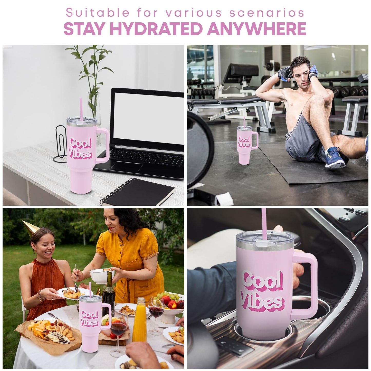 The Leonardo Collection Goodvibes Double Walled Stainless Steel Drinks Cup 1200ml for Kitchen | Lovely Coffee Cup Set for Home & Office | Coffee & Tea Cups for Enjoying Hot Drinks