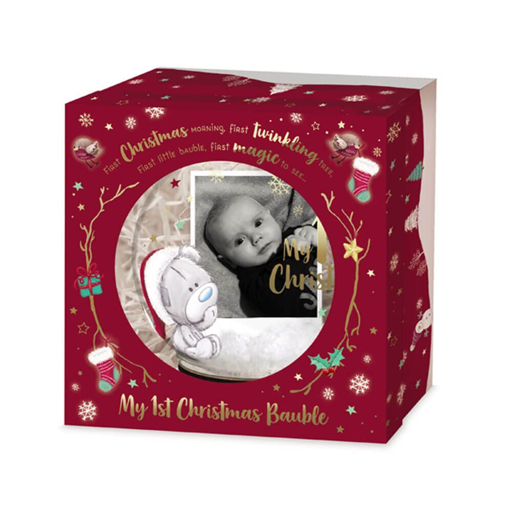 Me To You Bear My First Christmas Baby Christmas Tree Bauble with Photo,XGT92005, Blue,gold,grey,red