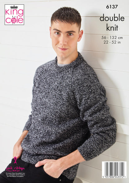 King Cole Men’s & Children's Knitting Pattern Double Knit Sweaters (6137), 22” – 52” (56 cm – 132cm) Chest