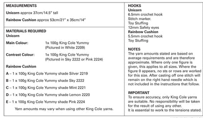King Cole Knitting pattern 9068 Crochet Unicorn & Cushion
