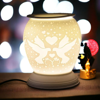 Porcelain Etched Aroma Lamp - Love Birds