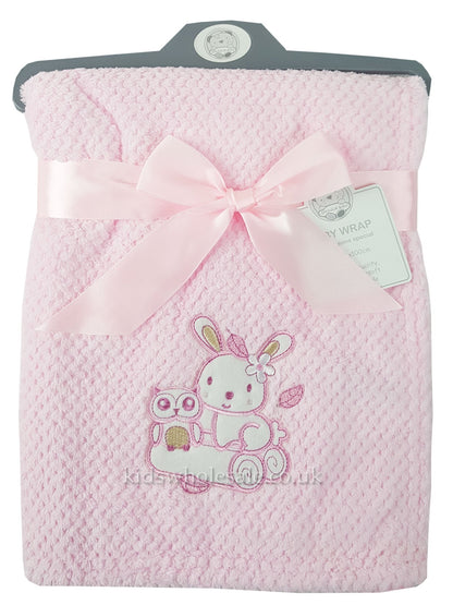 Baby Boys Girls Soft Touch Waffle Blanket Wrap In Multi Colours (Pink Rabbit & Owl)