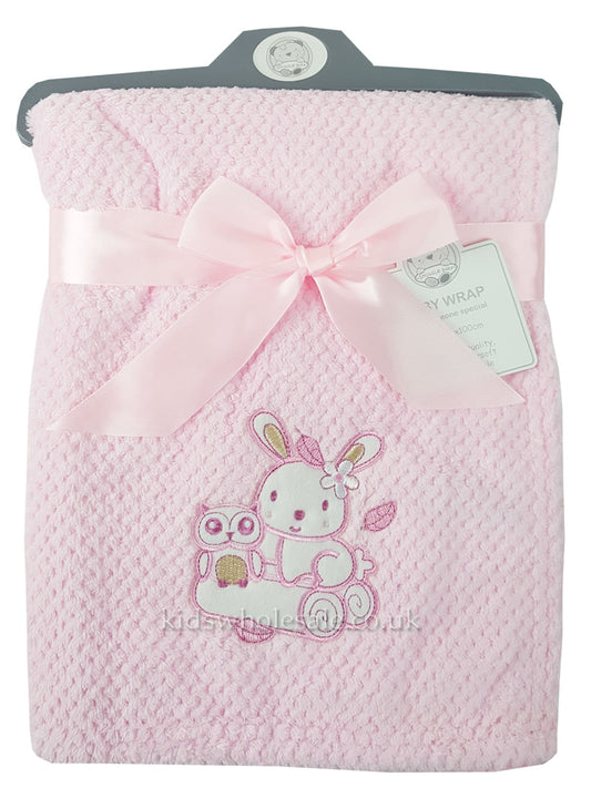 Baby Boys Girls Soft Touch Waffle Blanket Wrap In Multi Colours (Pink Rabbit & Owl)