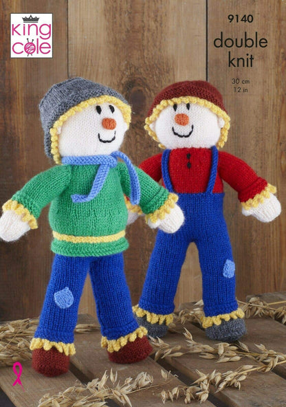 King Cole 9140 Knitting Pattern 2 Styles Scarecrow Soft Toy in King Cole Big Value DK