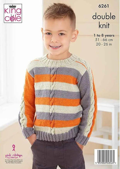 King Cole Kids Double Knit Knitting Pattern Boys Cable Detail Sweaters (6261)