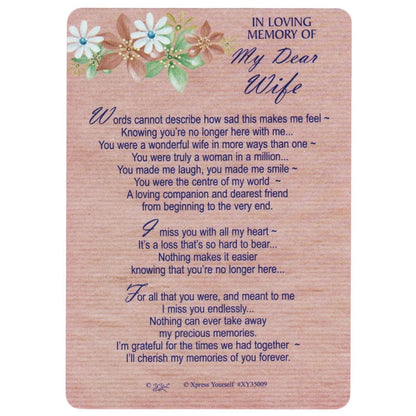 Xpress Yourself Loving Memory Graveside Memorial Card & Holder 5.75 X 4" Relations Friends Etc - My Dear Wife 35009