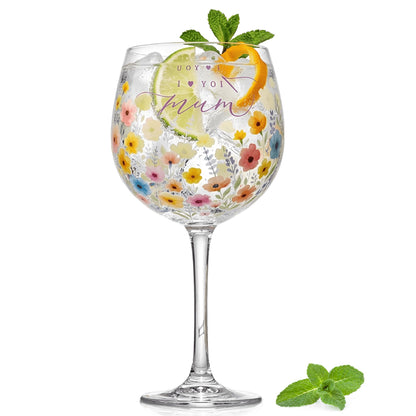 Lesser & Pavey I Love You Mum Range Mum Gin Glass for Home, Kitchen, Restaurant & Parties | Lovely Gin Glassware for Drinks | Lovely Gift for Women, Men, Wedding & Christmas