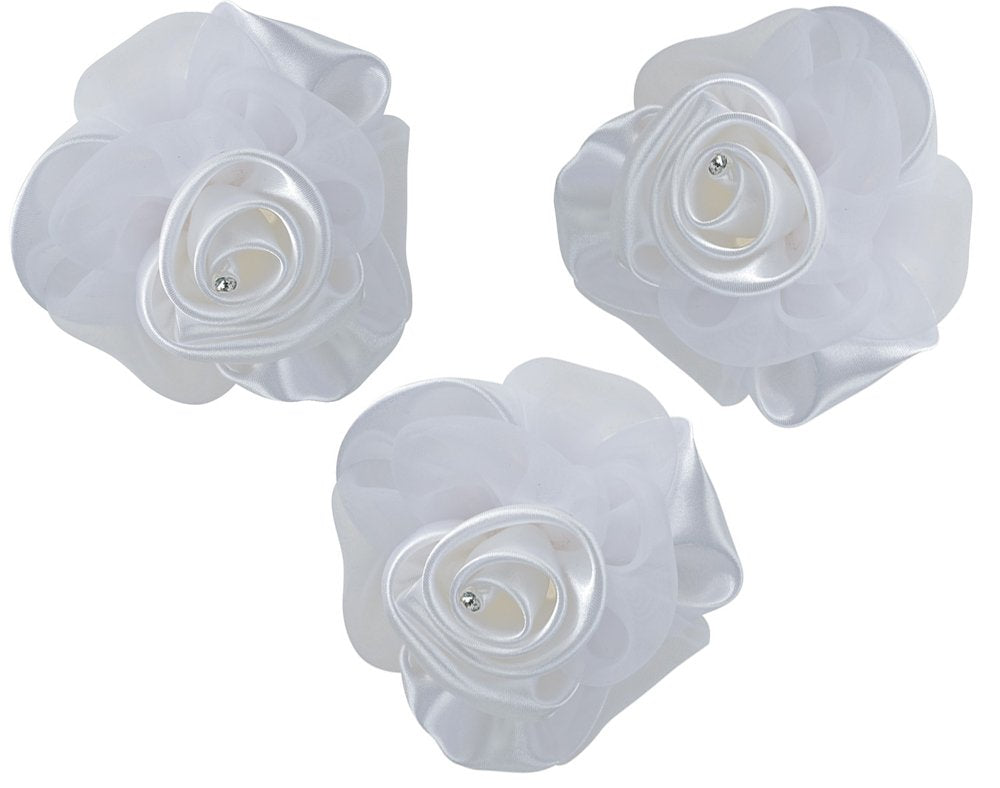 CLUB GREEN LG.White Satin ORG.Rose with Clip D.10CM, Fabric, White, 31 x 12 x 7 cm