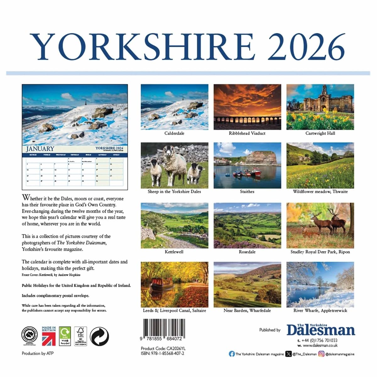 Yorkshire Dalesman Deluxe Calendar 2026, Deluxe Calendars, Month To View, Travel, Gift