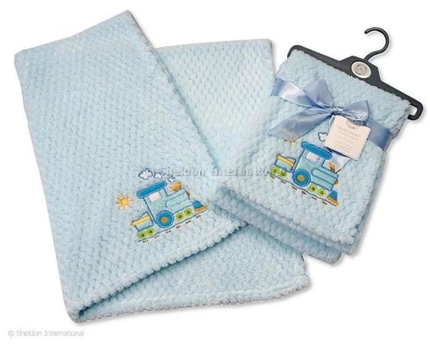 BW-112-938P Waffle Baby Blanket with Butterfly / Train Design 75 x 100 cm Blue