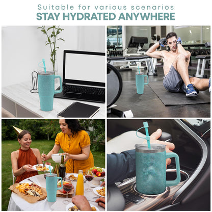 Lesser & Pavey Thirsteez Teal Diamante Drinks Cup for Hot Or Cold Drinks | Large Thermal Travel Mug with Lid & Straw for Office, Gym, Home Or Travel | Insulated Tumbler Coffee Cups for Daily Use