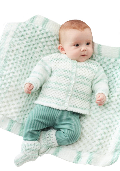 King Cole 5699 Knitting Pattern Baby Cardigan Waistcoat Hoody Blanket Bootees in Baby Stripe DK