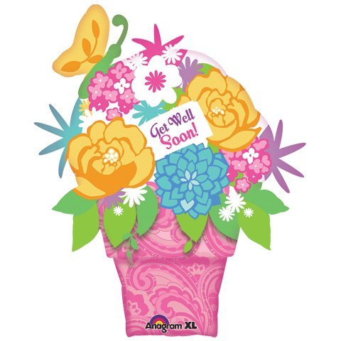 amscan Get Well Flower Pot SuperShape Foil Balloon 28"/71cm w x 35"/88cm h