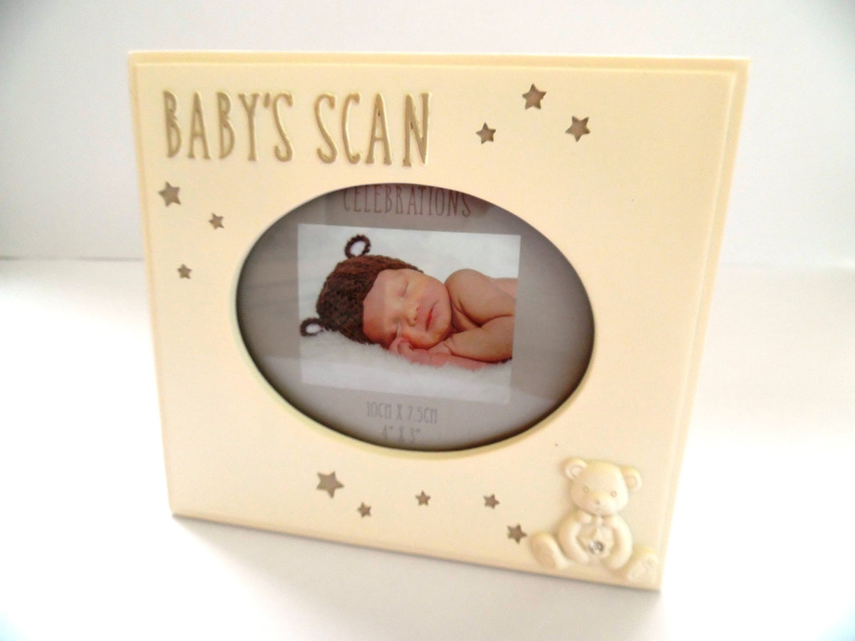 Baby scan photo frame - Ivory with Teddy & diamante - Baby shower or Pregnancy gift