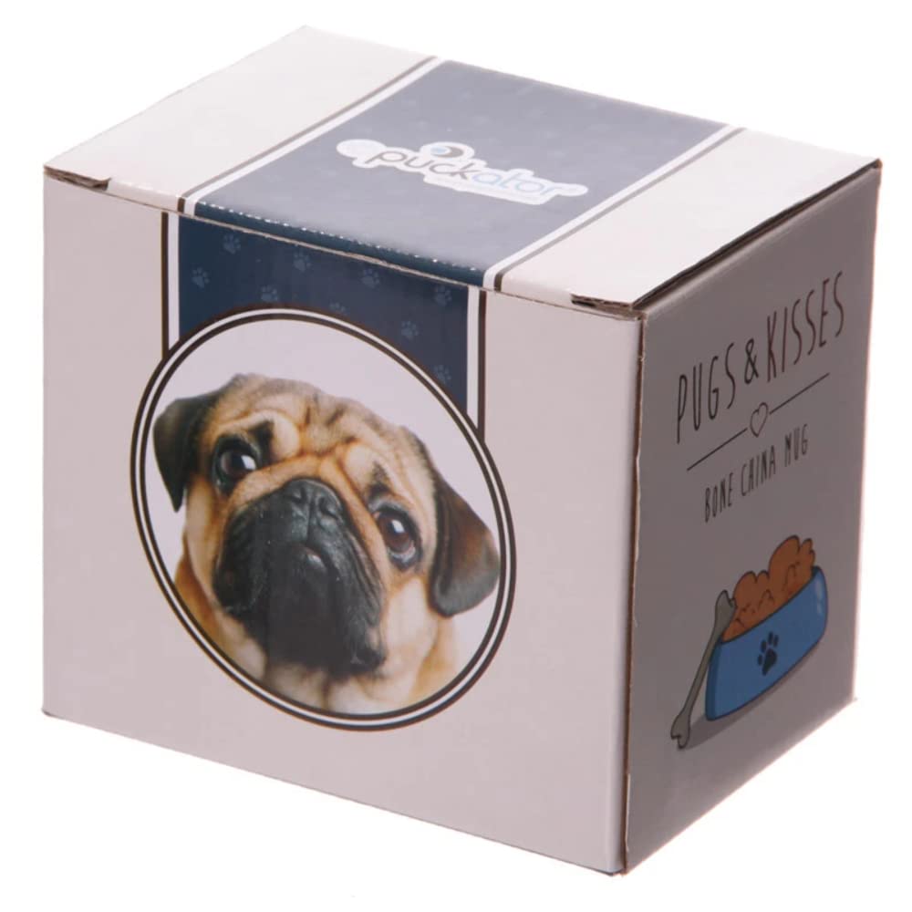 Puckator MUG184 Mug with Pug and Kisses Design - Fine Porcelain - White/Beige/Black