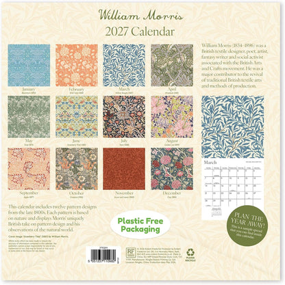 William Morris 2027 Square Wall Calendar | Monthly Planner Featuring Classic Patterns Like Strawberry Thief, Tulips, Willow Bough & More