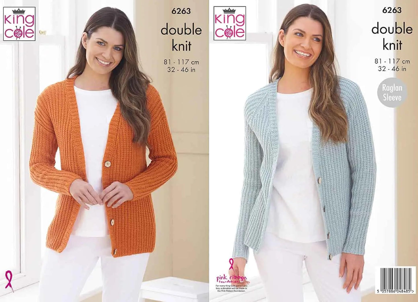 King Cole Ladies Double Knitting Pattern Womens Dropped Shoulder & Raglan Cardigan (6263)