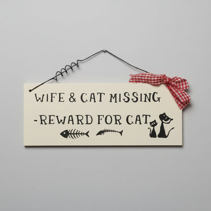 Small Wooden Sign Decoration with Red Gingham Ribbon and Wire