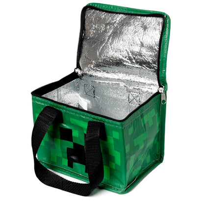 Puckator Cool Lunch Bag with Minecraft Creeper Design Made Out of Recycled Plastic Bottles - Insulated Lunch Bag for Women Men Children - Lunch Box Bag for Work & School - Beach Picnic Accessories