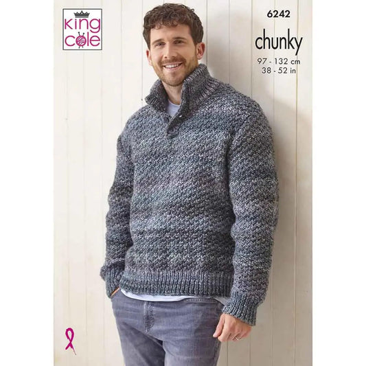 King Cole Chunky Knitting Pattern Mens Sweaters 2 Designs (6242)