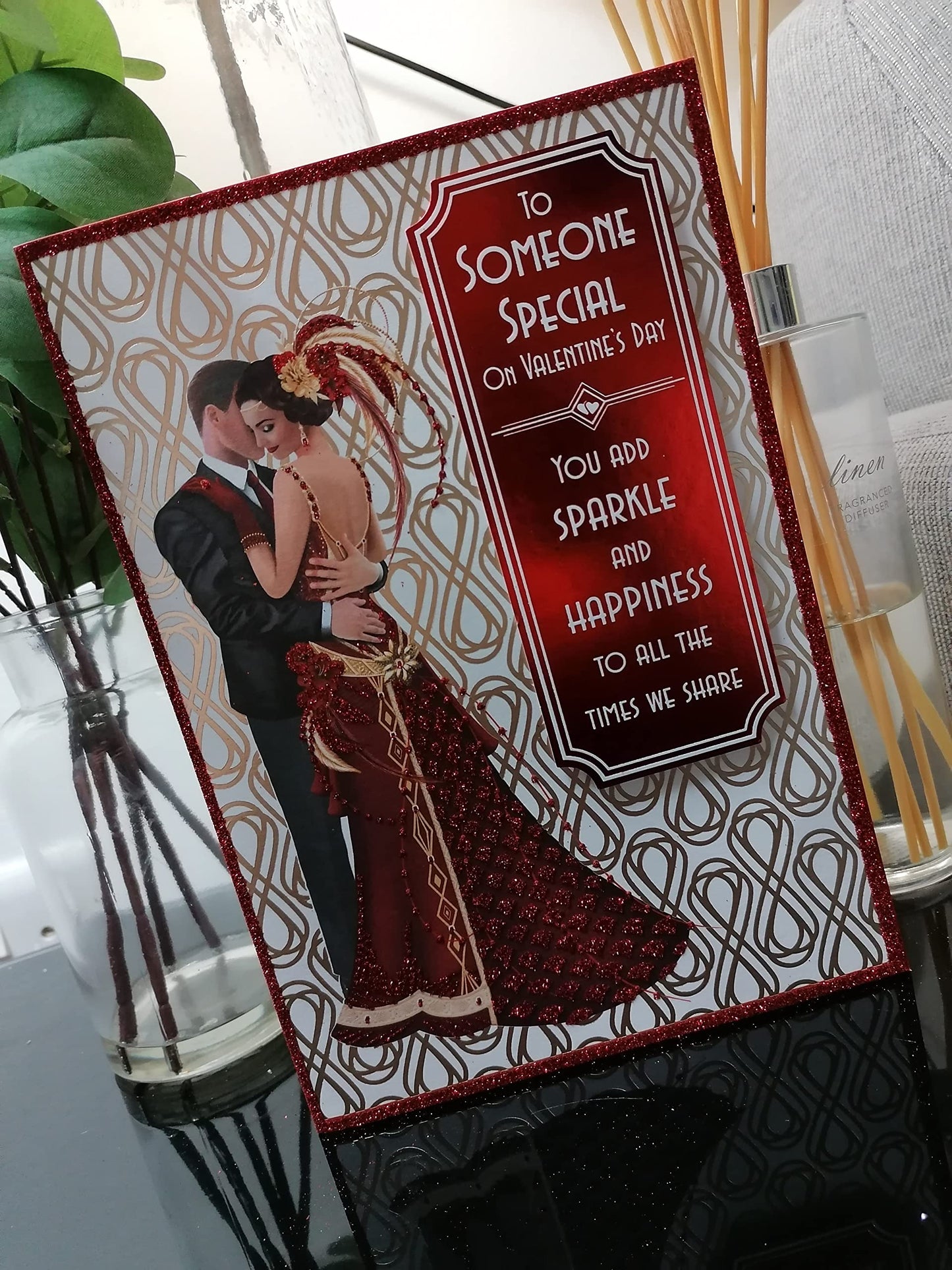Someone Special Valentines Day Card Art Deco Couple Premium Large 7 x 10 Inches
