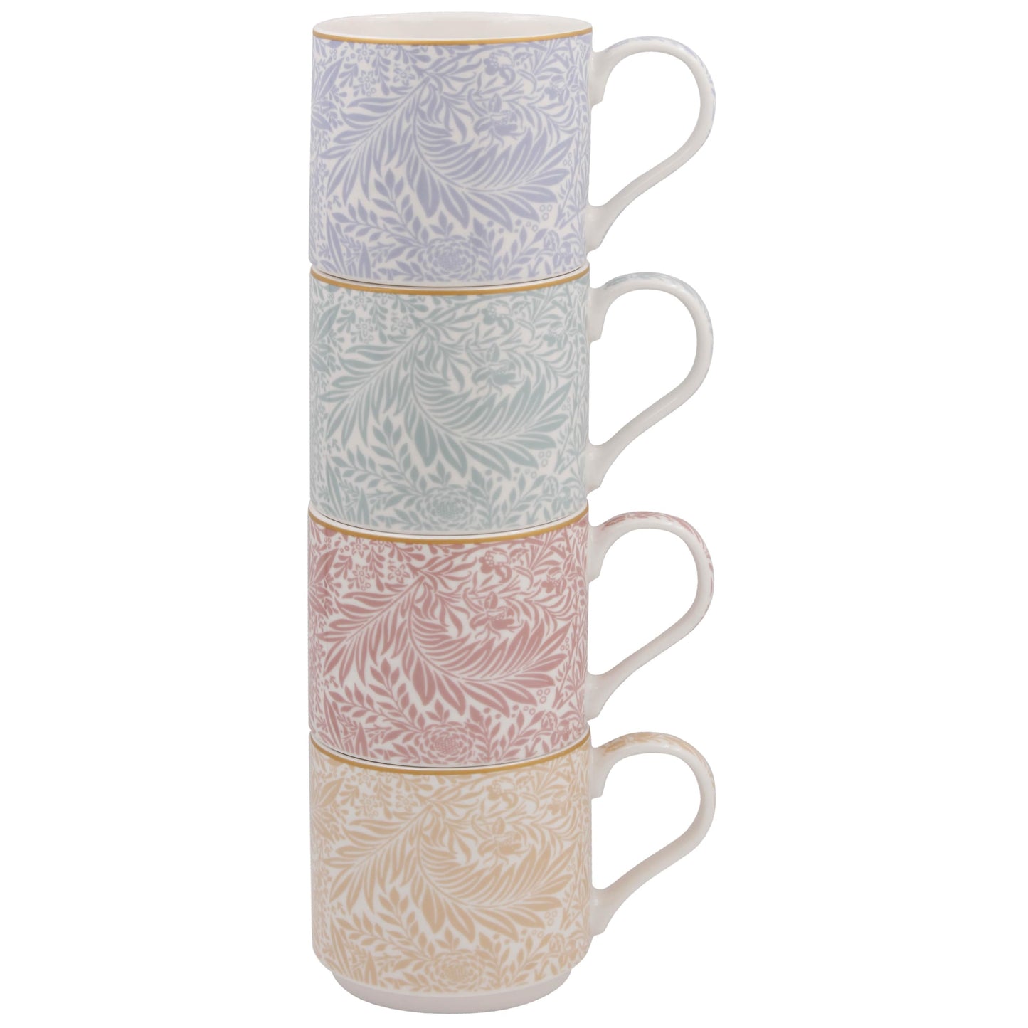 The Leonardo Collection Wm. Morris Assortments Fine China Larkspur Stacking Mugs 4 x 300ml for Hot & Cold Drinks | Durable Coffee Cups for Home & Office | Easy-to-Hold Coffee Mugs for Daily Use