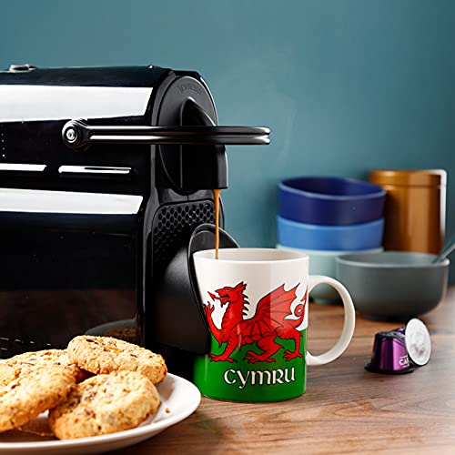 Puckator Wales Welsh Dragon Cymru Porcelain Tea Coffee Mug - Funny Home Accessories - Cute Gifts for Girlfriend - Large Mugs for Men Women Hot Drinks - Cute Cups Presents - Secret Santa Gift Cup Set